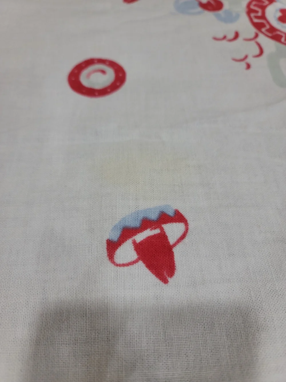 Vintage Rectangular Tablecloth White Red Blue Geometric Mexico Theme